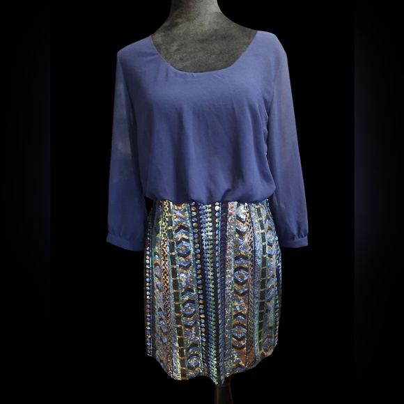 NWT Dani Collection Elegant Blue and Multicolor Women's Dress Size L - Picture 11 of 13